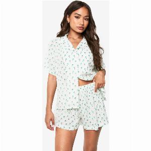 Womens PalmTree Seersucker Pyjama Set  Beige Size 8 50 Off
