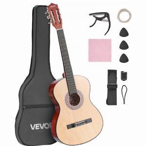 VEVOR Konzertgitarre 960 mm HolzKlassikgitarrenStarterSet für Anfänger mit Nylonsaiten Gigbag Gurt Stimmgerät zusätzlichen Saiten Plektrum Kapodaster Linde für Einsteiger Natur