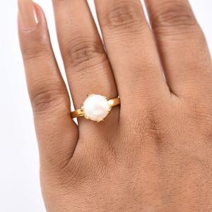 Weiße Süßwasser Perle Ring Nickelfreies Messing Größe 1800