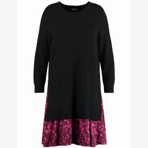 SAMOON Strickkleid mit Saumvolant Schwarz 54XXL
