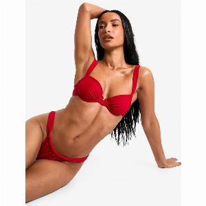 Womens Petite Swimwear Essentials Balcony Bikini Top  Red  32D