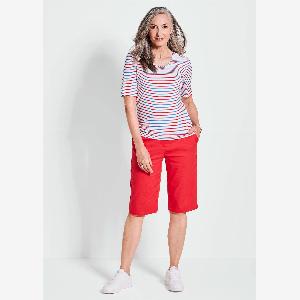 Ringelshirt mit VAusschnitt  rot  weiß  geringelt  Gr 44 von Goldner Fashion