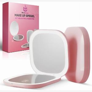 MoreWomen Taschenspiegel Handspiegel MakeupSpiegel 3 Beleuchtungsmodi 3fache Vergrößerung