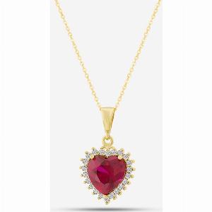 9ct Yellow Gold Red Cubic Zirconia Heart Halo Pendant Necklace NBD026YRU TRACEY918