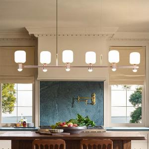 MidCentury Bronze Chandelier with Acrylic Shades for Living Room