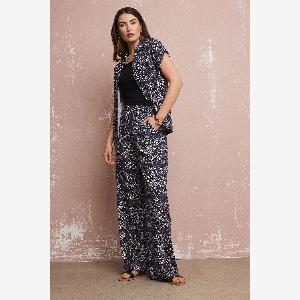 Lts Tall Navy Blue Tile Print Wide Leg Trousers Long  18 Lts  Tall Womens Wide Leg Trousers