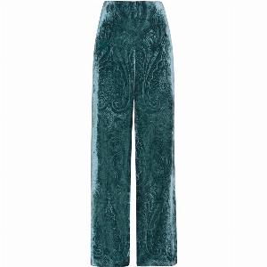 Wide Leg Trousers in Teal Paisley Printed Velvet  Paloma