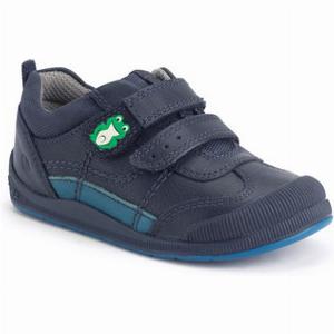 Hopper Navy leather riptape preschool shoes