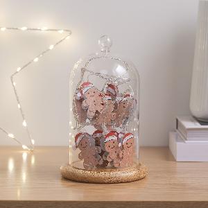 Lot de Cloche en Verre et Guirlande Micro LED Bonhommes Pain DÉpices
