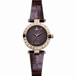 Vivienne Westwood Exclusive Westbourne II Rose Gold Plated Brown Leather Strap Purple Dial Ladies Watch VV092BRBR