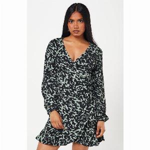 Womens Petite Khaki Animal Wrap Mini Dress  12