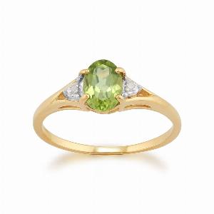Classic Oval Peridot  Diamond Ring in 9ct Yellow Gold