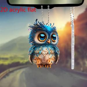 Cute Owl 2D Flat Acrylic Car Keychain Accessories Pendant Car Rearview Mirror Pendant Bag and Kitchen Home Pendant Exquisite Gifts