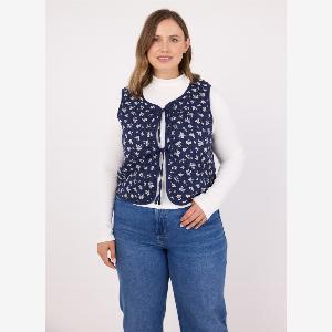 Joanie Clothing Giselle Ditsy Floral Print Quilted Tie Front Gilet 8 Navy