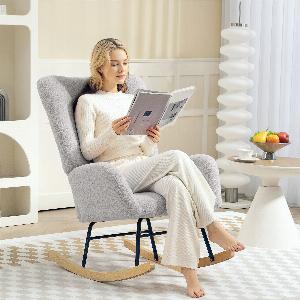 HOMCOM Fauteuil à bascule housse moelleuse rembourrage épais antidérapant Gris clair