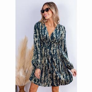 Robe courte à imprimé abstrait col plongeant