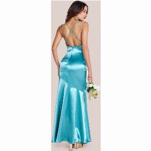 Satin Cowl Neck With Strappy Back Maxi  Aqua by Goddiva