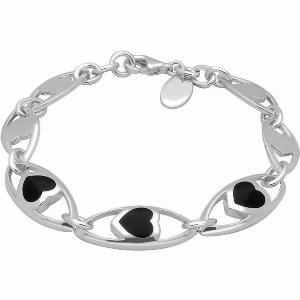 Sterling Silver Whitby Jet Seven Link Heart Bracelet