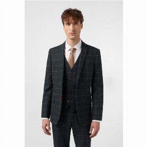 Antique Rogue Slim Fit Dax Navy Blue Teal Herringbone Mens Suit Jacket