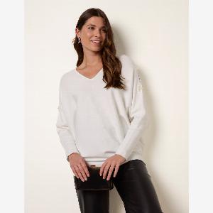 Get 50 Discount on VNeck Batwing Jumper with Pearl Detail  LXL Ivory