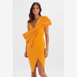Lavish Alice ESTHER Bow Detail Wrap Skirt Midi Dress In Orange XL UK16