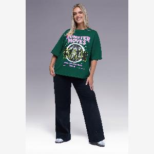 Limited Collection Tshirt Graphique Curve Green  Monster Moves  Size 5052