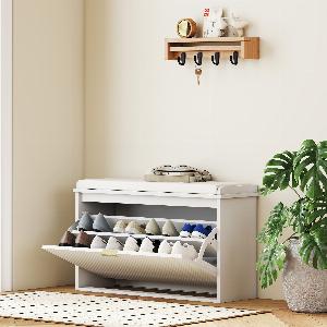 HOMCOM Panca Scarpiera con Ripiano Interno in Legno e Tessuto Effetto Lino 80x26x475 cm Bianca e Beige