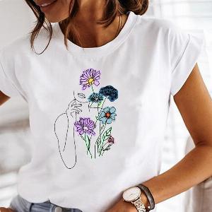 Flower Floral Vintage Style Women Short Sleeve Print Tee Top Tshirt  Lady Female Clothing Summer Fashion Casual Graphic Tshirt XXXXL