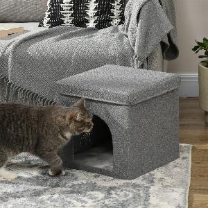 PawHut Casetta per Gatti Pieghevole a Cubo con Cuscino e Tappetino Tiragraffi 365x365x365 cm Grigio    Aosom Italy