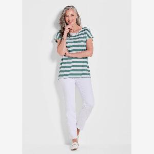 Ringelshirt mit Blockstreifen  graugrün  weiß  geringelt  Gr 44 von Goldner Fashion