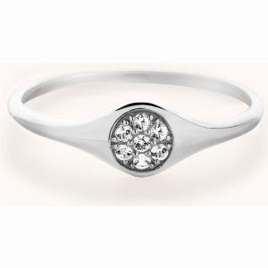 Round Pavé Signet Ring  White Gold