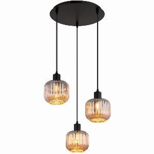 Tom Cluster Pendant Ceiling Light Matt Black Smoke Glass Shade 3x E14