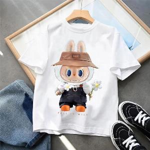 Maglietta per bambini modello kawaii anime manica corta estiva alla moda casual per bambini abbigliamento Labubu regalo 130