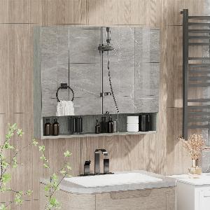Armoire murale de salle de bain avec miroir 3 portes gris 8690