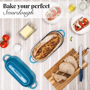Enamelled Cast Iron Bread Loaf Pot  Non Stick Dutch Oven 34cm x 16cm Light Blue