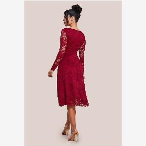 Goddiva Scalloped Lace Aline Midi Dress  Wine