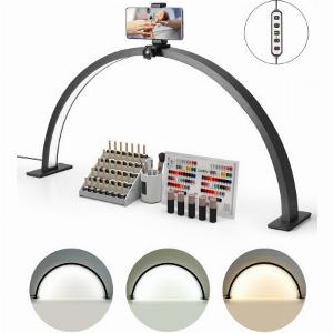 VEVOR Nail Desk Light 30 W Half Moon Desk Lamp with Phone Holder Adjustable Brightness and Color Temperature Arched LED Table Light for Nail Tech Tattoo Artists Beauty Eyelash Extensions