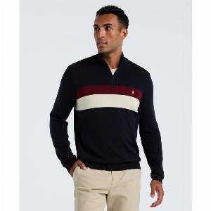 Save 60 on a dark sapphire cotton colourblock quarterzip sweater today