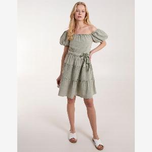 Milkmaid Puff Sleeve Mini Dress 14 LIGHT KHAKI