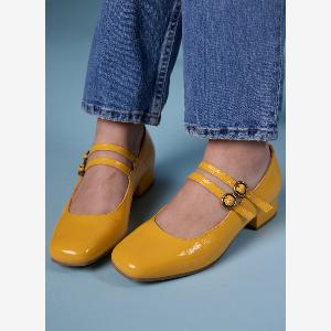 Joanie Clothing Paris Patent Leather Mary Jane Shoes  Yellow  UK 9 US 11