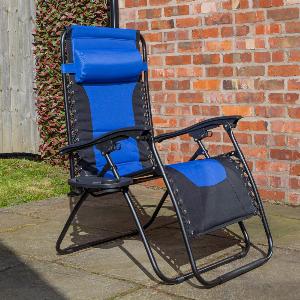 Luxury Padded Multi Position Zero Gravity Garden Relaxer Chair Lounger in Blue  Black