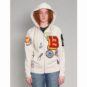 Enjoy a 24 Discount on the Ecru Patched Zip Hoodie