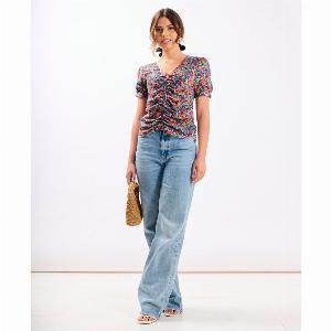 Multicoloured Floral Ruched Top  Size 10