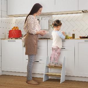 AIYAPLAY Marche pied enfant marchepied enfants 2 marches pour enfants 3 à 8 ans en bois charge max 20 kg blanc