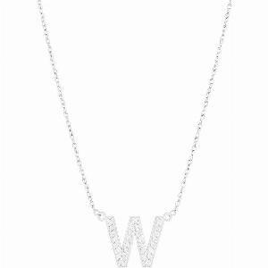 Letter W Diamond Embellished Initial Pendant Necklace in 9ct White Gold