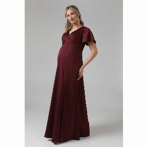 Maternity Wrap Top Satin Bridesmaid Maxi Dress  Malbec