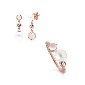 30 Discount on Modern Pearl Moonstone Topaz Jewellery Set in Rose Gold