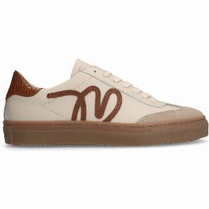 Beigefarbene Ledersneaker mit VelourslederDetails