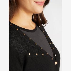 Fiorella Rubino  Cardigan con borchie e dettaglio in pizzo Donna Nero Taglia L 5658 IT