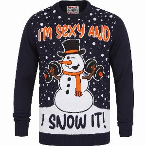 Jumpers Mens Snow It 2 Workout Motif Novelty Knitted Christmas Jumper in Ink Merry Christmas S Tokyo Laundry